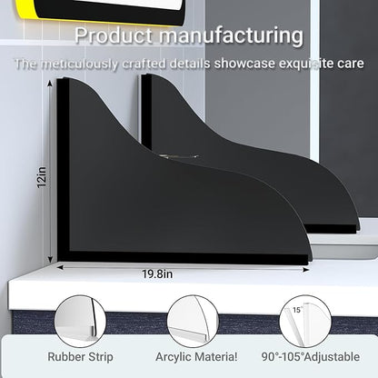 Shower Splash Guard Kit - Large Size Thickened Water Blocker with Extra-Strong Adhesive for Walk-in Shower/Bathroom/Bathtub/Kitchen Sink - Black Frosted/Matte Acrylic Plate Pack of 2(10"x12")