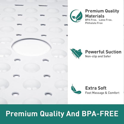 Large White Square Shower Mat Non Slip 27 x 27 Inch, Soft Bath Mat Bathtub Mat for Inside Shower Floor, Bathroom Shower Stall Mats with Big Suction Cups Drain Holes, Easy Washable, BPA-Free