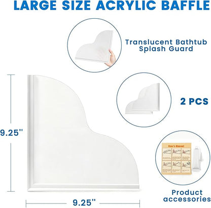 Shower Splash Guard Kit,Large Size Bath tub Corner Splash Guards Keep Water in Shower Bathroom Accessories with Self-Adhesive Suitable for Showers, Bath tubs, Kitchen Sinks (9.25"x9.25")