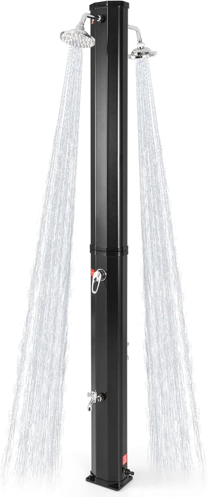 Goplus 9.3 Gallon Solar Heated Outdoor Shower, 7.2 FT Freestanding Garden Shower with Dual Swivel Shower Heads & 2 Foot Showers, Adjustable Temperature,for Poolside Backyard Beach