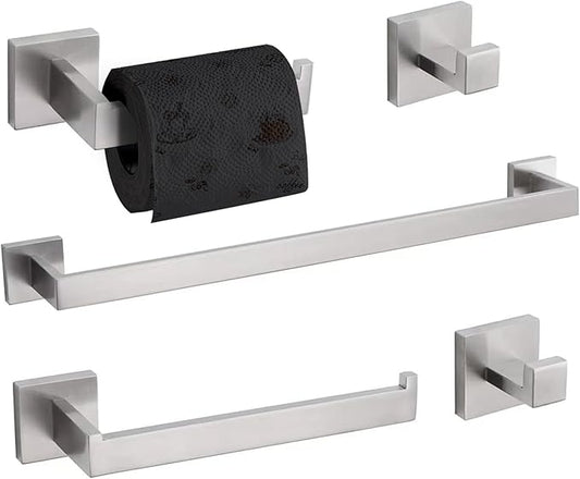 TURS 5-Piece Bathroom Hardware Set Brushed Nickel Towel Bar Set Bath Towel Holder Sets Hand Towel Holder 2 Towel Hooks, SUS 304 Stainless Steel, Q7BR-P5