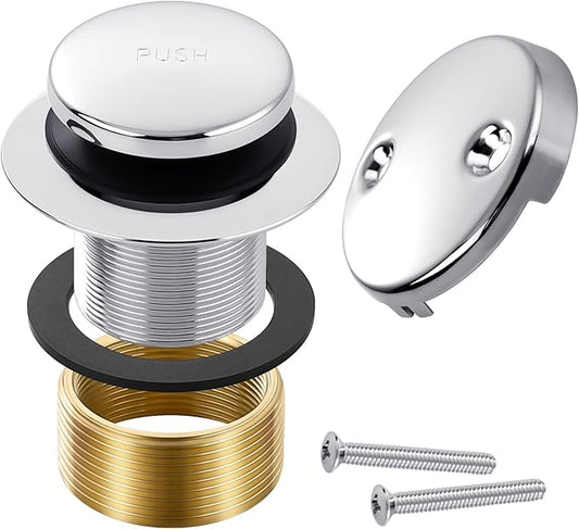 Chrome Bathtub Drain Tip-Toe Tub Trim Set with Two-Hole Overflow Faceplate Bathroom Tub Drains Replacement Conversion Tub Drain Kit Assembly with Universal Fine & Coarse Thread