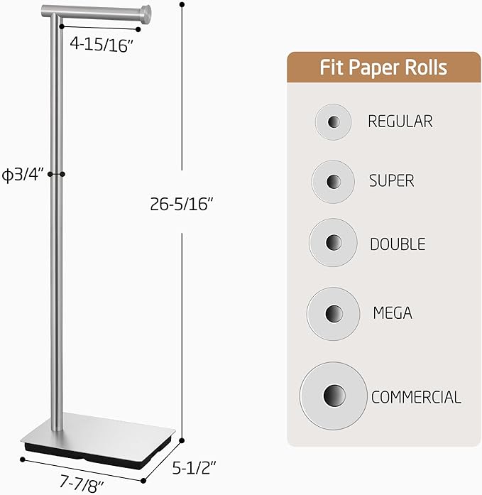 KES Freestanding Toilet Paper Holder Stand 26.2 Inch, Toilet Paper Roll Holder for Bathroom Floor SUS304 Stainless Steel Brushed Steel, BPH286S66A-2