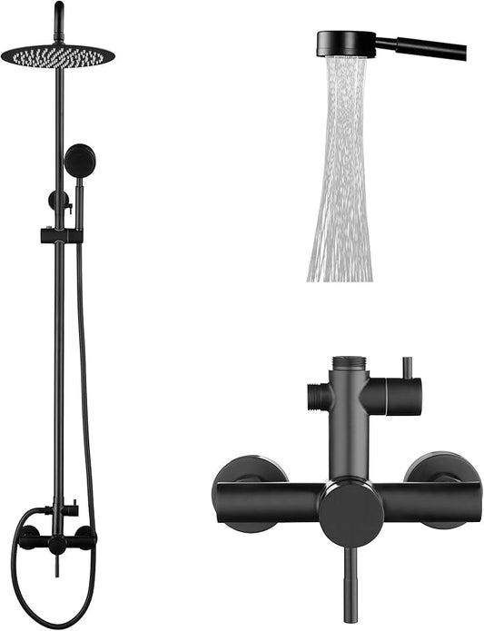 Shower Faucet - Shower Faucets Sets Complete, Shower System - Outdoor Shower Kit/Outdoor Shower Enclosure/Outdoor Shower Fixtures W/ SS304 Shower Head with Handheld High Pressure, Matte Black