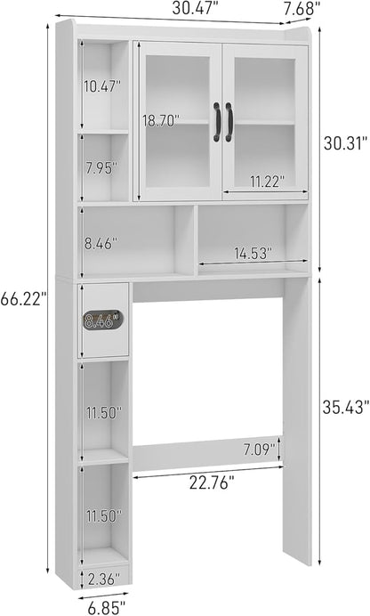 Vabches Over The Toilet Storage Cabinet, Farmhouse Storage Cabinet Over Toilet with Acrylic Doors，Home Space-Saving Toilet Rack, for Bathroom, Restroom, Laundry, White