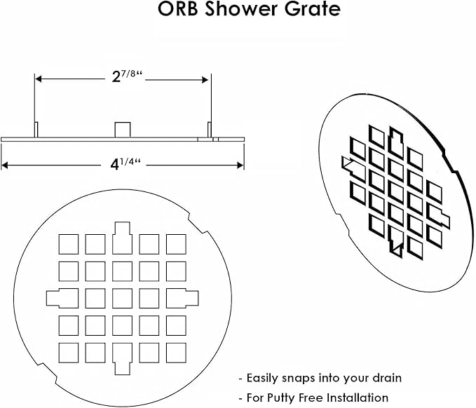 4 ¼” Oil Rubbed Bronze Snap-in Shower Drain Cover - Solid Brass Construction - 4.25" OD Shower Drain Strainer - Easy Install - Premium Round Shower Drain Cover - Bronze Replacement Grate