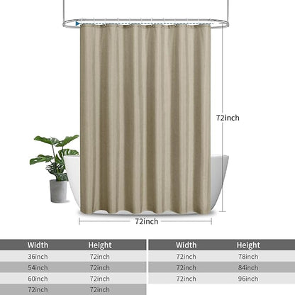 2-in-1 Waterproof Fabric Shower Curtain or Liner,Linen Textured,Breathable TPU & Washable Bathroom Shower Curtain Set with 12 Plastic Hooks,Modern,72"x72" Khaki