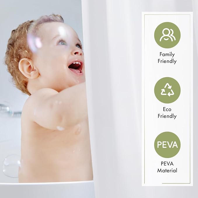 Amazer White Shower Curtain Liner with Magnets, 72x84 Plastic Shower Liner PEVA Waterproof Medium Weight Inside Shower Curtains Liner for Bathroom with Rustproof Grommet