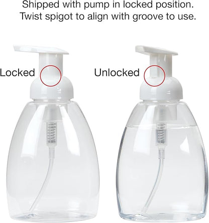 Ginger Lily Farms Foaming Soap Dispenser, Refillable Plastic Pump Bottles for Liquid Hand Soap, 12 oz. Clear Bottle with White Pump, 2-Pack