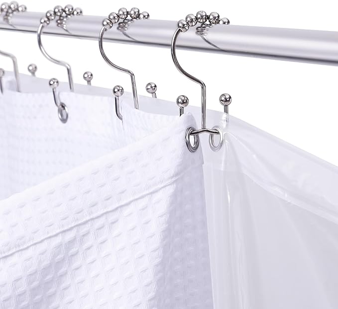 LaCyan 3 in 1 Waterproof Waffle Weave Shower Curtain and Clear Liner Set with 12 Stainless Steel Hooks Double Sided for Bathroom 72 Inches Heavy Duty Polyester Fabric Shower Curtains 72x72