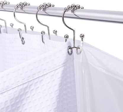 LaCyan 3 in 1 Waterproof Waffle Weave Shower Curtain and Clear Liner Set with 12 Stainless Steel Hooks Double Sided for Bathroom 72 Inches Heavy Duty Polyester Fabric Shower Curtains 72x72