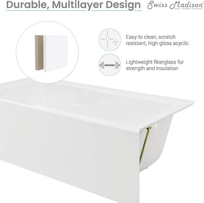 Swiss Madison Well Made Forever Voltaire 72" x 36" Right-Hand Drain Alcove Bathtub with Apron
