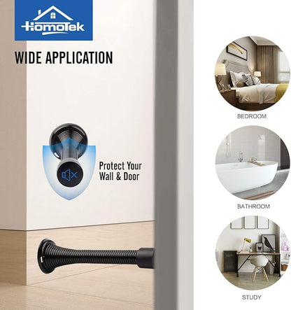 HOMOTEK 20 Pack Black Spring Door Stops,3-1/8" Heavy Duty Door Stop - Flexible Spring Door Stopper with Low Mounted Black Rubber Bumper Tips
