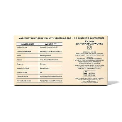 Shugar Soapworks Oatmeal & Lemon Verbena 5 oz Beauty Bar Soap 8-Pack | Plant-Based Vegan Formula | Sulfate & Paraben Free | Gentle Exfoliating Cleanser with Finely Ground Oatmeal Flakes