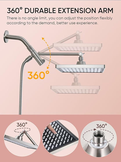 Cobbe 11.8 Inch Rain Shower Head with 6 Modes Handheld Water Spray，High Pressure Showerhead Combo with 11 Inch Adjustable Extension Arm, Brushed Nickel