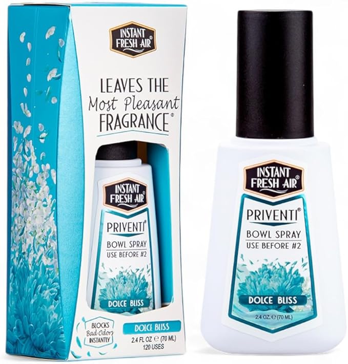 Signature PRIVENTI Toilet Spray, Dolce Bliss Scent Bathroom Spray with Noxban Technology Odor Elimination, Travel Size, Long-Lasting Freshness for Home, Travel or Work, 2.4 Oz. - INSTANT FRESH AIR