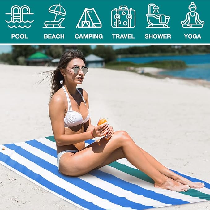 SUN CUBE Microfiber Beach Towel, Quick Dry Sand Free Beach Towel, Lightweight, Compact for Travel Swim Sports Camping, Packable Sand Resistant Towel Adult - Blue 78x35 Inches