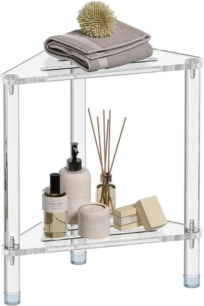 Acrylic Corner Shower Stool for Shaving Legs 11.42" D X 11.42" W X 17.91" H, Triangle Foot Rest With Storage Shelf, Heavy Duty, for Inside Shower
