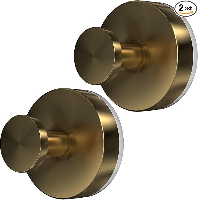 Suction Cup Hooks for Shower, 2 PCS No-Drill Towel Holder for Bathrooms Wall, Glass Door, Mirror, Tiles, Kitchen, Hold Robe & Wreath, Hanging up to 15 lbs – Waterproof & Rustproof,Loofah-Gold