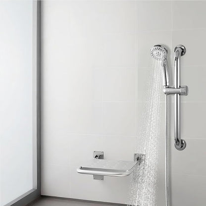 OFFO ADA Shower Head Holder, Adjustable 1.18-1.26 in(30-32 mm) Hand Shower Bracket for Handicap Grab Bar, Detachable Slider Clamp Bathroom Replacement, 361 Degree Rotation Sprayer Holder, Chrome
