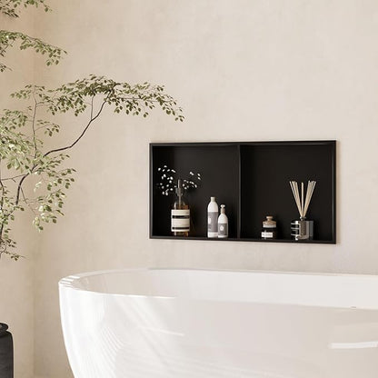 Stainless Steel Shower Niche, 12" x 24" No Tile Needed Recessed Wall Niche with Shelf for Bathroom Storage (Matte Black)