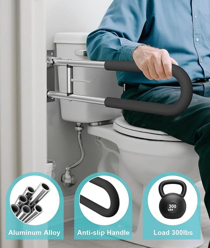 Foldable Toilet Safety Grab Bar, Aluminum Alloy Wall Mounted Handicap Support Rail for Elderly, Disabled, or Recovery Use, Bathroom Handicap Bars for Toilet or Shower