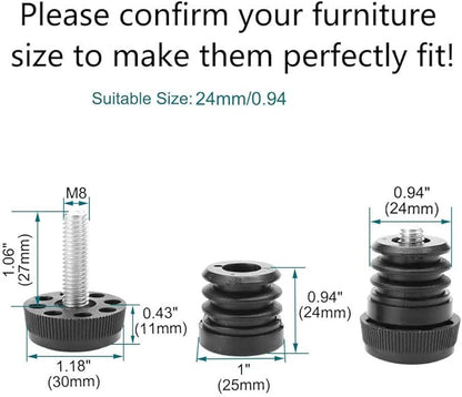 uxcell Leveling Feet 1" 25mm OD Round Insert Furniture Adjustable Leveler 8 Sets