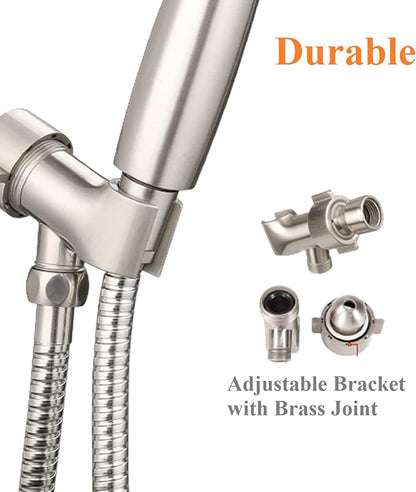 High Pressure Shower Head with Handheld - 5 Spray Settings High Flow Detachable Rain Shower Heads with 60” Extra-long Stainless Steel Hose and Adjustable Bracket with Brass Joint – Brushed Nickel