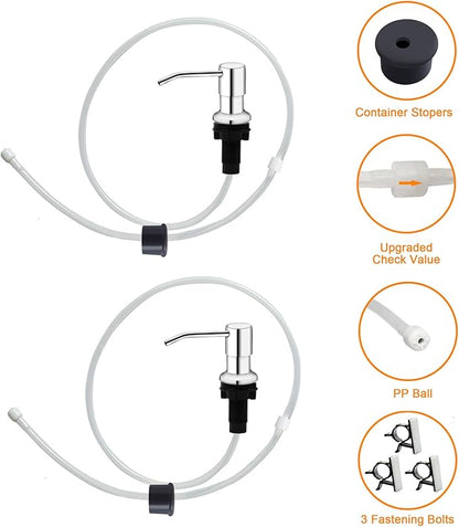 Sink Soap Dispenser, Kichen Sink SoapDispenser, 47" Extension Tube kit, Under Sink Soap Dispenser Pump, No Need More Refills （Chrome-2 Pack）