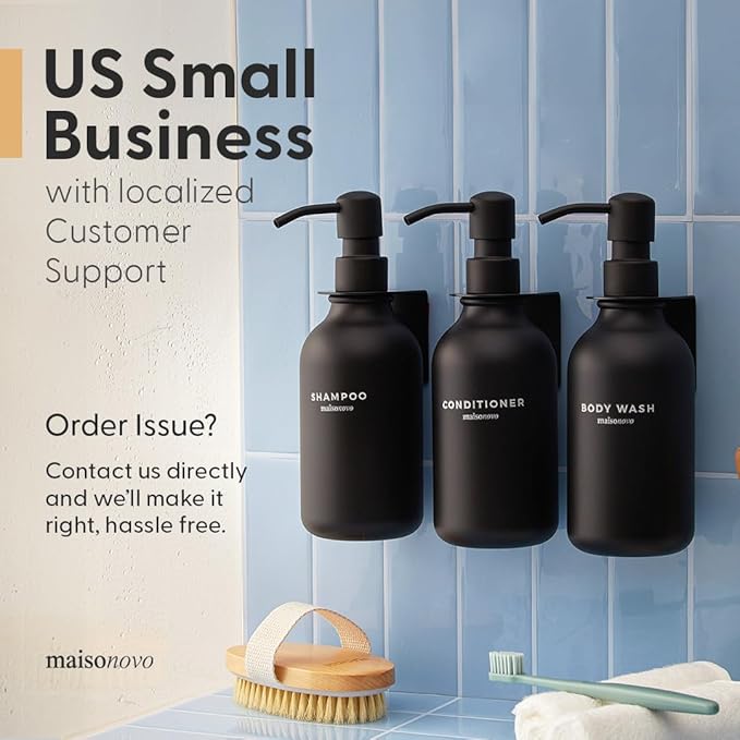 MaisoNovo Adhesive Soap Holder | Shampoo Bottle Holder Set of 2 - Black | Soap Bottle Holder | Wall Mounted Soap Holder | Soap Dispenser Holder