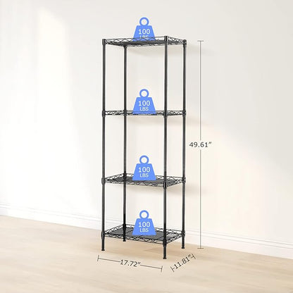 BNSPLY 4 Tier Wire Shelving Unit, Height Adjustable Wire Shelves, Metal Storage Rack Organizer for Laundry, Kitchen, Bathroom, Pantry, Closet (11.8" D x 17.7" W x 49.6" H, Black)