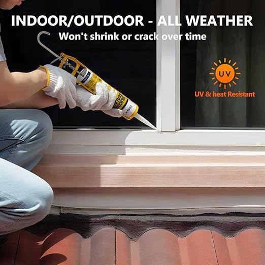 White Advanced Silicone Caulk, 100% Waterproof Silicone Sealant Indoor Outdoor Caulking for Window, Door, RV, Roof, Auto & Marine, Kitchen, Bathroom, Glass,15.2 oz（12-Pack） No Odor