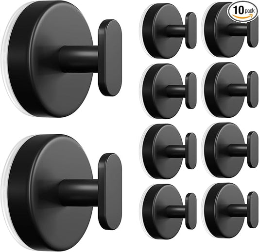 Suction Cup Hooks for Shower: 15 LB Strong Wall Hanger for Bathroom, Front door, Glass, Window, RV, Holder for Towel, Christmas Wreath, Coat, Loofah, Waterproof & Reusable, Matte Black 10-Pack