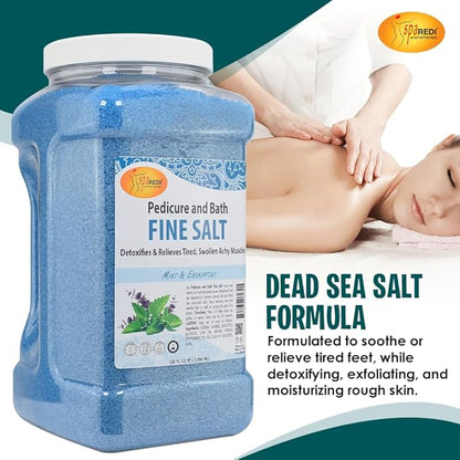 SPA REDI - Detox Foot Soak Pedicure and Bath Fine Salt, Mint and Eucalyptus, 128 Oz - Made with Dead Sea Salts, Argan Oil, Coconut Oil, and Essential Oil - Hydrates, Softens and Moisturizes