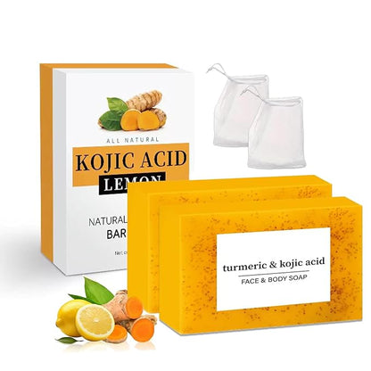 Kojic Acid & Turmeric Soap, Turmeric Kojic Acid Soap for Face and Body, Organic Daily Use Skin Care Soaps, Gentle Cleansing Suitable for All Skin Types (2pcs)