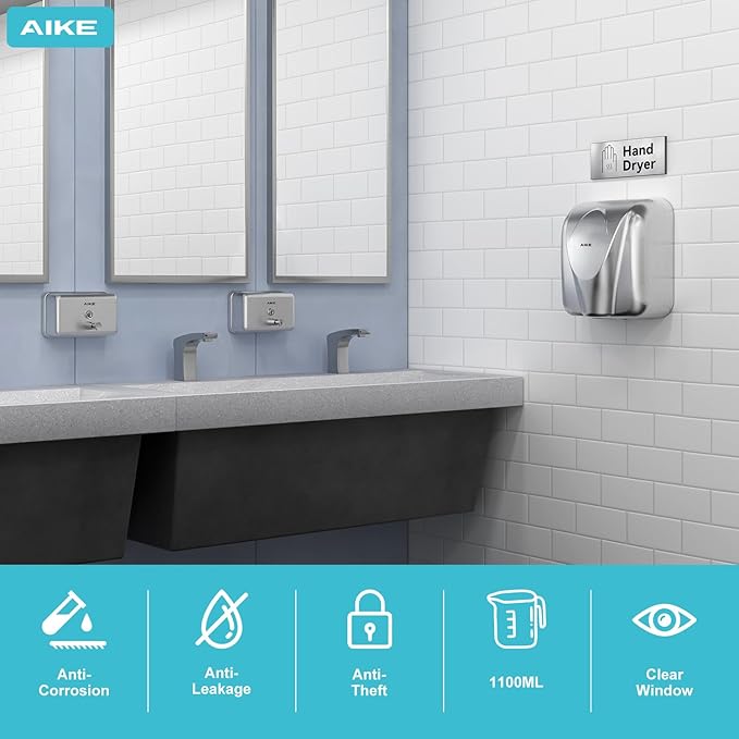 AIKE AK1005 Commercial Soap Dispenser – 37oz Capacity, Brushed Stainless Steel Surface Mount