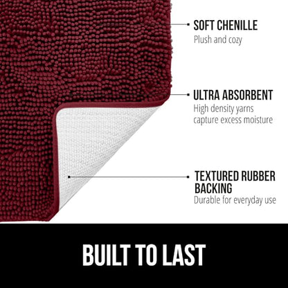 GORILLA GRIP Bath Rug Mat 30x20, Soft Absorbent Chenille, Quick Dry Microfiber Mats, Rubber Backing Washable Shower Floor Rugs, Bathmat Runner, US Designed Bathroom Home Decor Accessories Burgundy