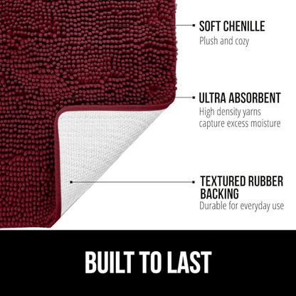 GORILLA GRIP Bath Rug Mat 48x17, Soft Absorbent Chenille, Quick Dry Microfiber Mats, Rubber Backing Washable Shower Floor Rugs, Bathmat Runner, US Designed Bathroom Home Decor Accessories Burgundy