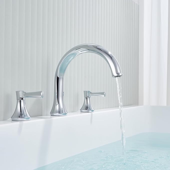 Roman Tub Faucet Deck Mount Tub Filler 2 Handles Polished Chrome Bathtub Faucet Brass Bathroom Faucet