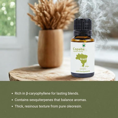 Copaiba Essential Oil - Direct from Amazon Jungle Essential Oils Brazil - Steam Distilled - Aceite de Copaiba for Aromatherapy, Massage, Diffuser, DIY Candle and Soap Making - 22lbs