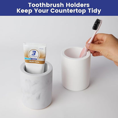 Drying Stone Toothbrush Holder, Diatomite Toothbrush Cup for Bathroom Counter, Quick Drying Electric Toothbrush and Toothpaste Holder Bathroom Organizer, White