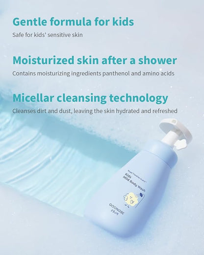 GOONGBE Kids Complete Body Care Set - Korean Low pH Body Wash & 24hr Moisturizing Lotion - Hydrating Formula with Panthenol, Amino Acids, Cica & Squalane - Allergen-Free Scent, 10.1 fl.oz & 2.7 fl.oz
