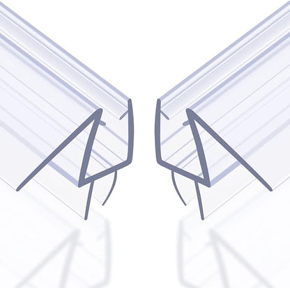 Shower Door Bottom Seal with Sweep 2Pack, 39"(990mm) Length PVC Clear Strips for 1/2"(10mm) Thick Frameless Glass Door, to Stop Water Leaking