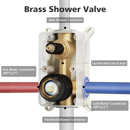 Gabrylly Black Shower System, High-Pressure 10" Stainless Steel Rain Showerhead with handheld Spray Combo, Rainfall Shower Faucet Set Complete, 2 Way Valve Included, Matte Black
