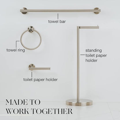 Marmolux Acc - Free Standing Toilet Paper Holder Stand Brushed Steel Finish 1pc - Storage for 4 Rolls of Toilet Tissue SUS 304 Stainless Steel Bathroom - Toilet Holder