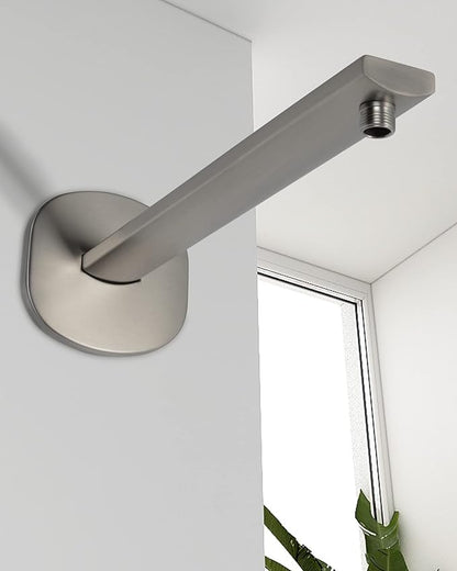 PHASAT Shower Arm Extension with Flange,Stainless Steel Shower Head Extension Arm,Wall-Mounted Shower Extension Replacement,Brushed Nickel,PU9L04