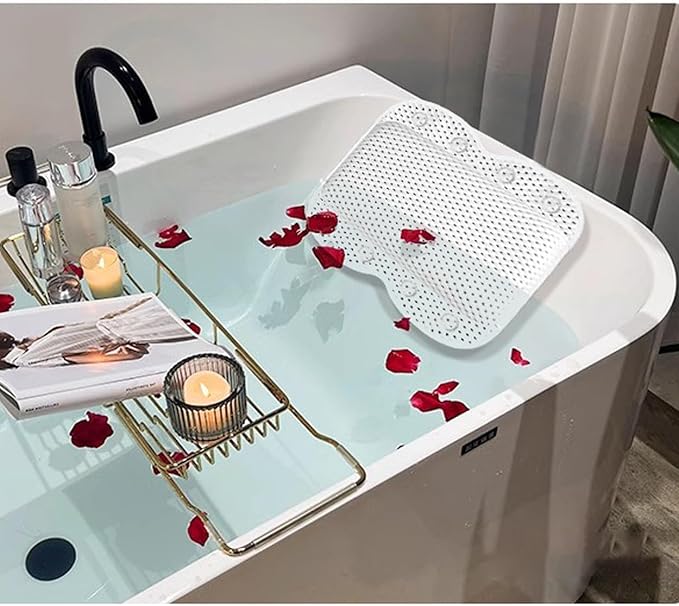 Bath Pillow Non Slip Spa Bathtub Head & Neck Rest Support, Headrest with Soft 4D Mesh Fabric, Permeable Quick Drying Air Mesh Tub Pillow with 8 Suction Cups, Soft & Relaxing, White