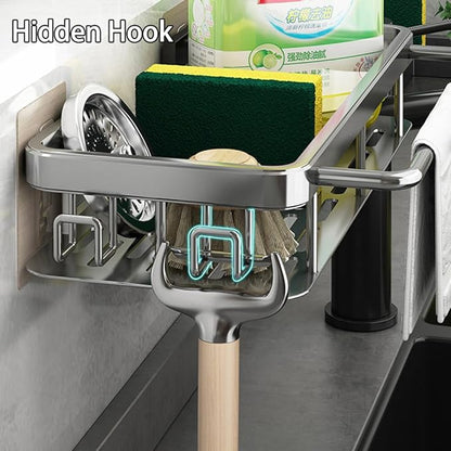 Kitchen Sink Drain Storage Rack Wall Mount Sponge Holder with Drainer Shampoo Soap Storage Shelf Toilet Balcony Bathroom Dishwashers Wire Rags Sponge Sink Drain (Gray)
