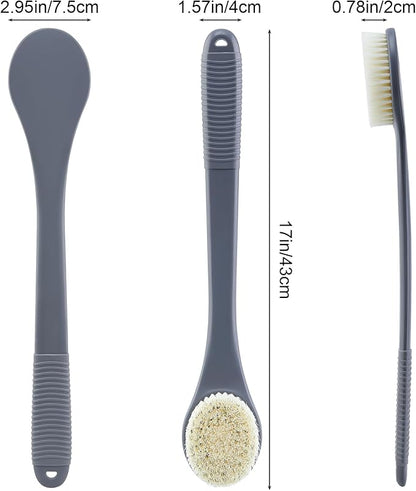 Back Scrubber for Shower, Shower Body Brush for Cleaning with Long Handle for Showering, 17 Inch Back Washer Exfoliator for Shower Men Women with Non-Slip Handle, Adhesive Hook (Gray)