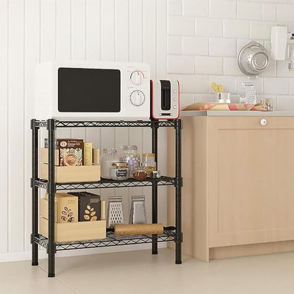 3 Tier Storage Racks Shelving, Heavy Steel Pantry Shelves, Adjustable Wire Shelving Rack, Suitable for Garage, Kitchen, Bathroom, Office, 35" W x 14" D x 31" H, Black